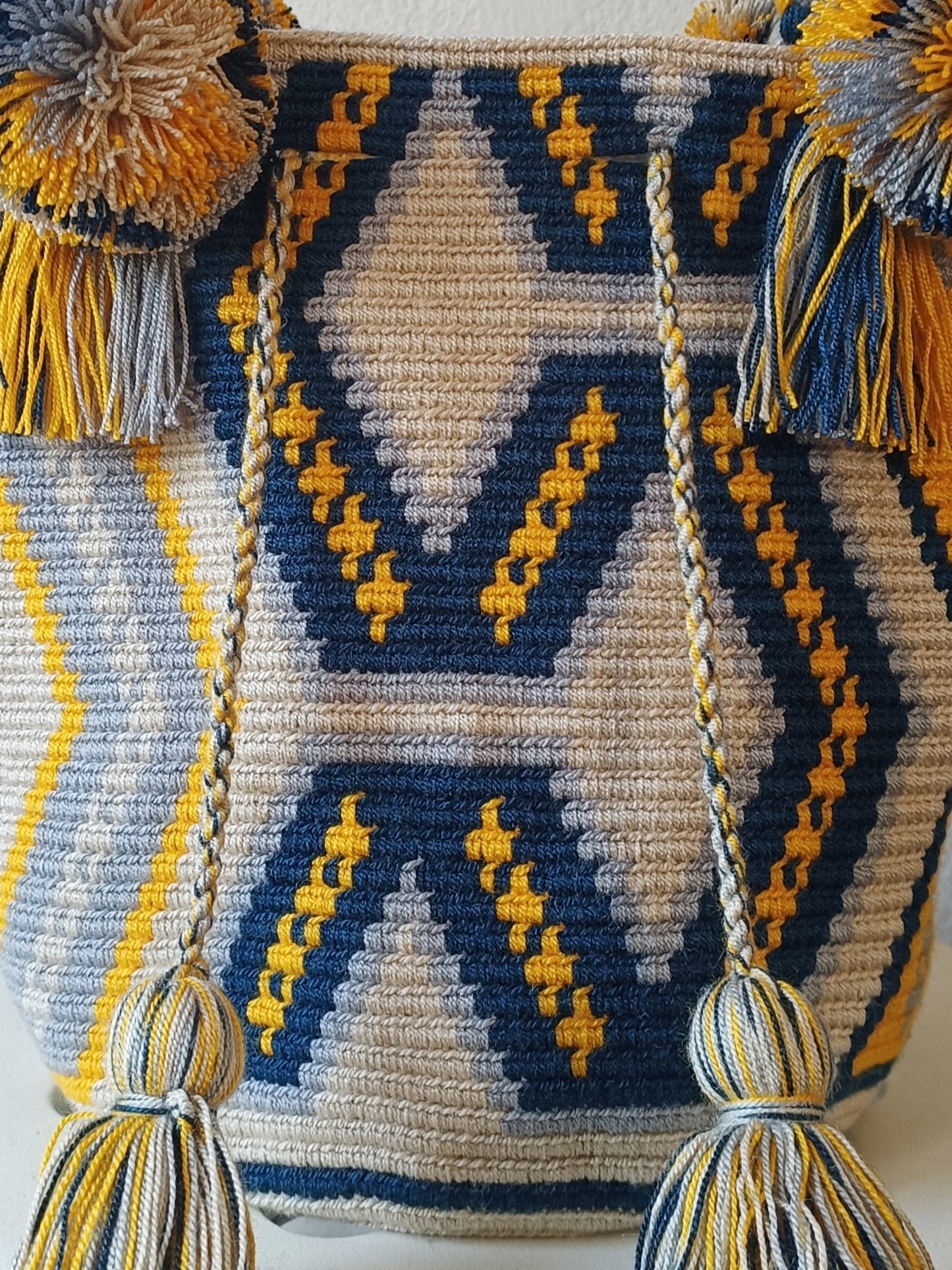 Borsa mochila a mano M beige e blu