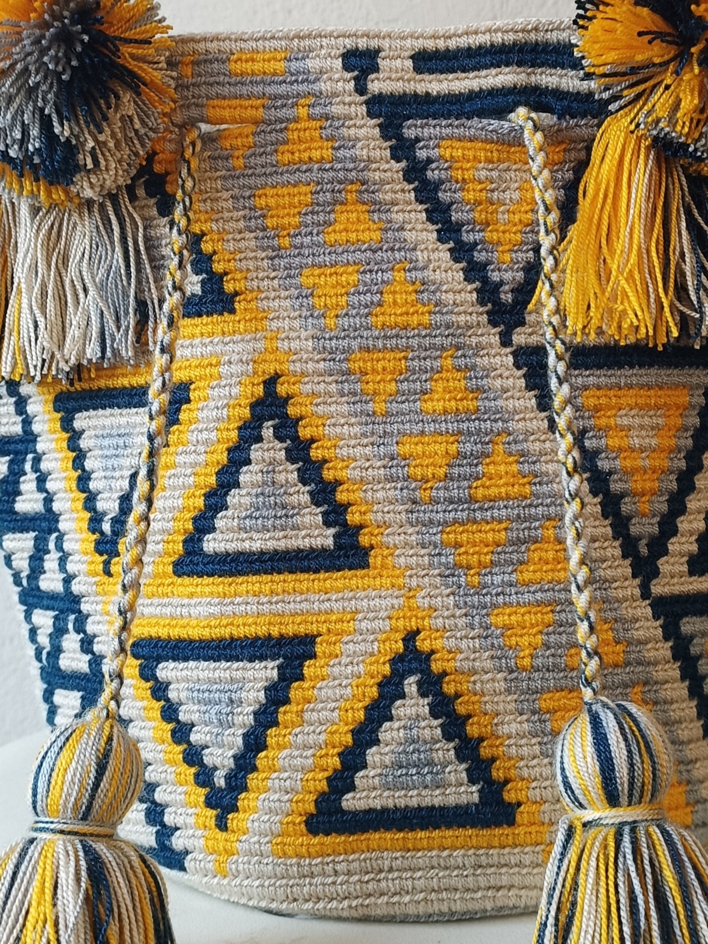 Borsa mochila a mano M beige e gialla