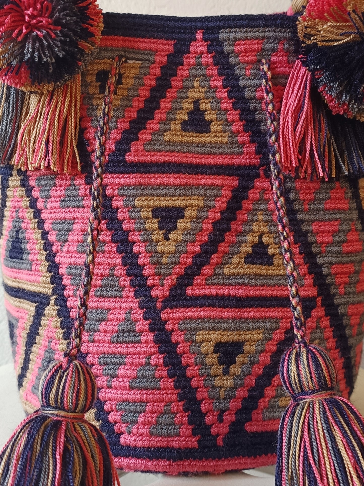 Borsa mochila a mano M blu e rosa scuro