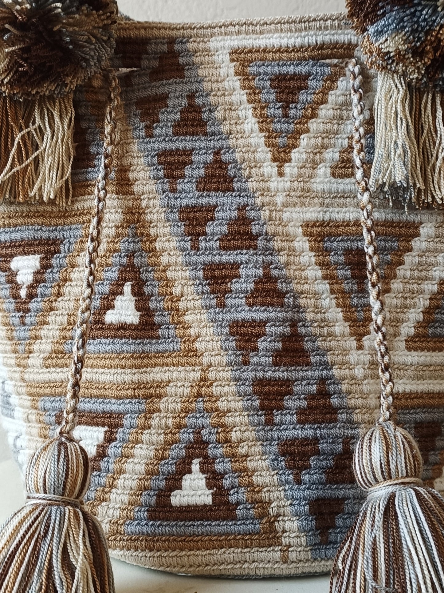 Borsa mochila a mano M beige e grigia