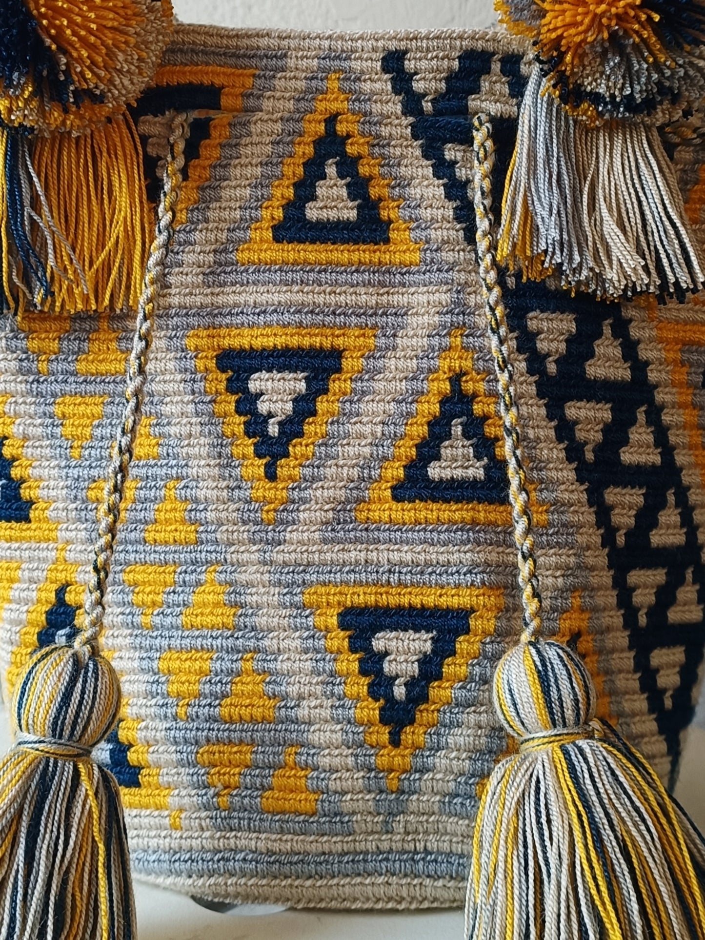 Borsa mochila a mano M beige e gialla