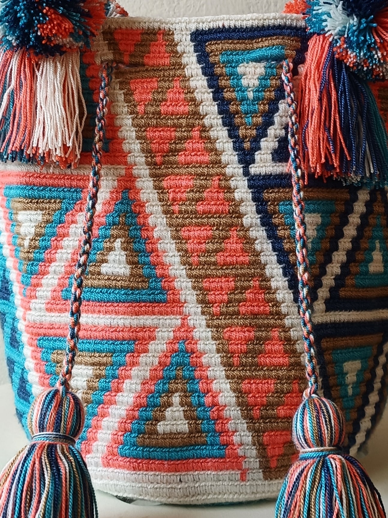 Borsa mochila a mano M bianca e blu