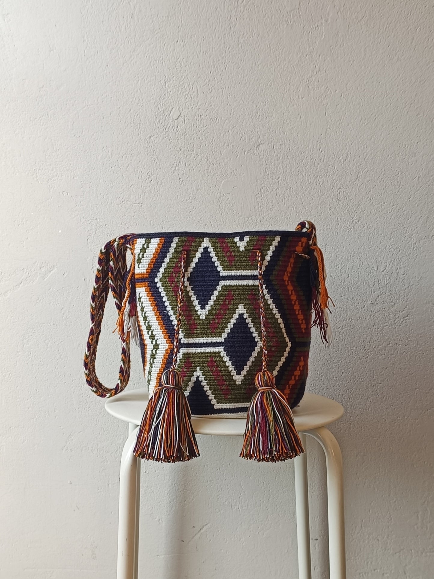 Borsa mochila a tracolla M blu e giallo senape