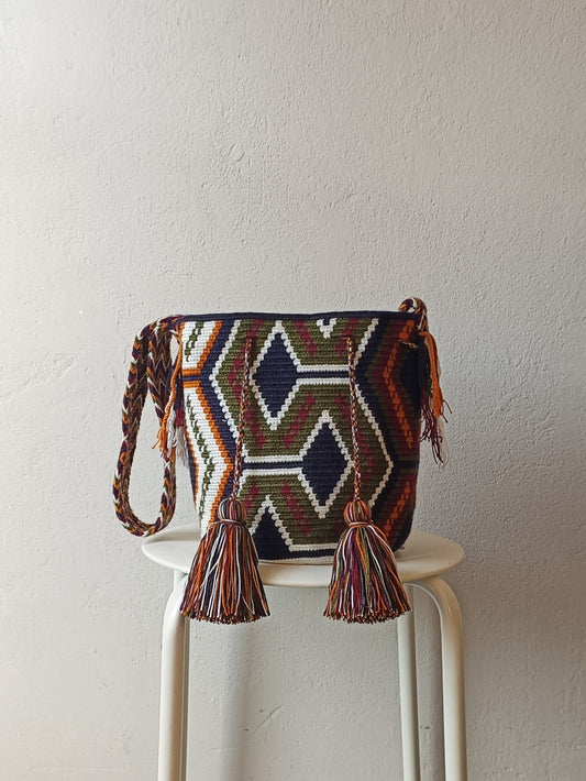 Borsa mochila a tracolla M blu e giallo senape