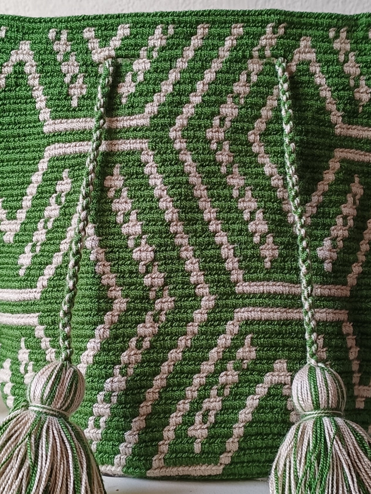 Borsa mochila a tracolla M verde e beige