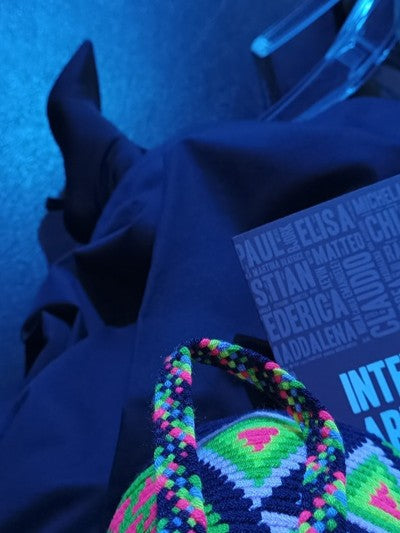 Borsa mochila a mano S blu scuro e rosso-rosa