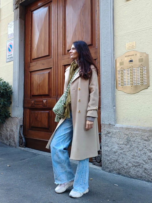 Borsa mochila a tracolla M beige e verde