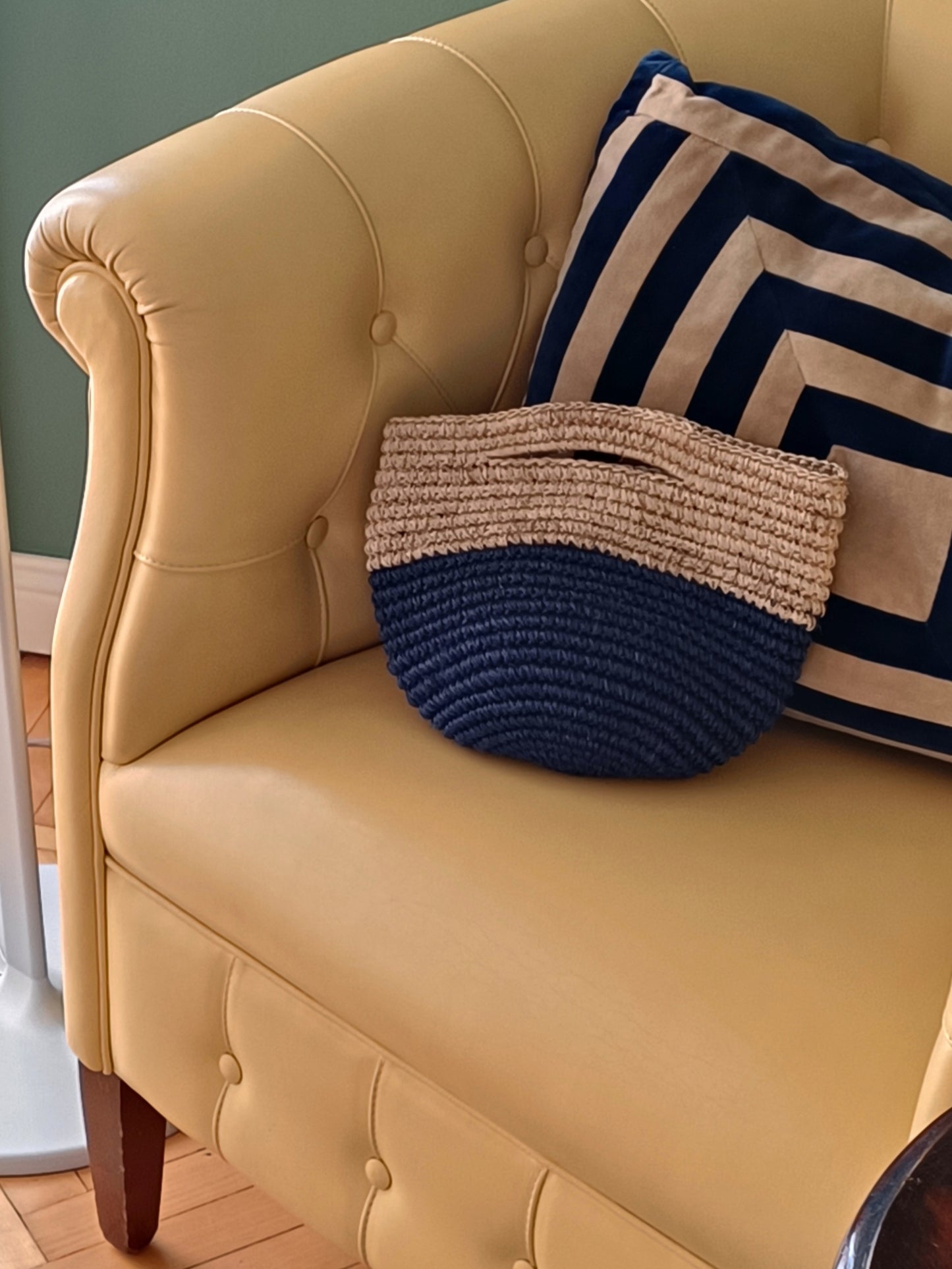 Borsa cesto Tramae S beige melange e blu