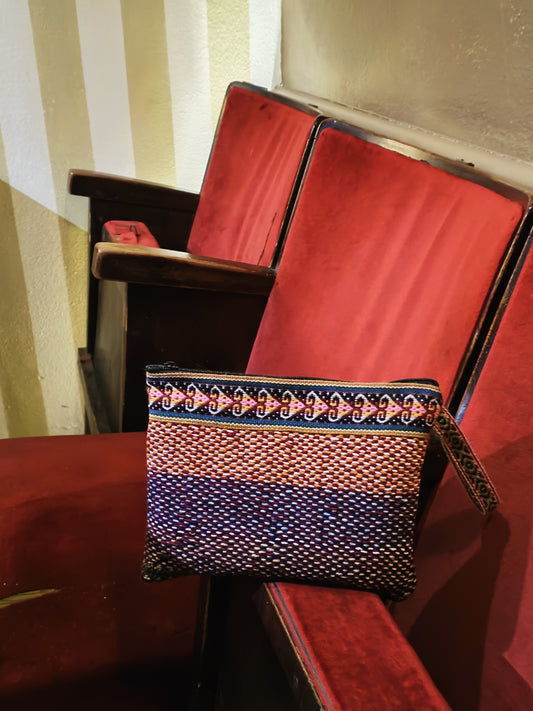 Antique clutch bag with handle S grey and pink