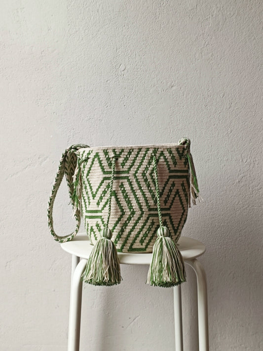 Borsa mochila a tracolla M beige e verde