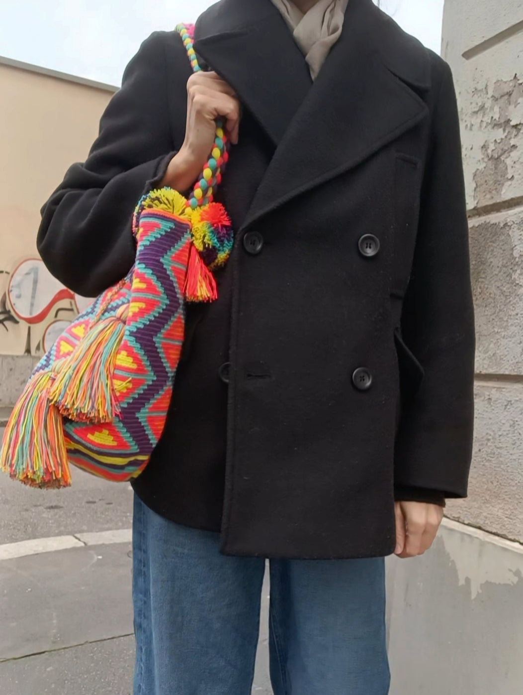 Borsa mochila a spalla L viola e azzurra