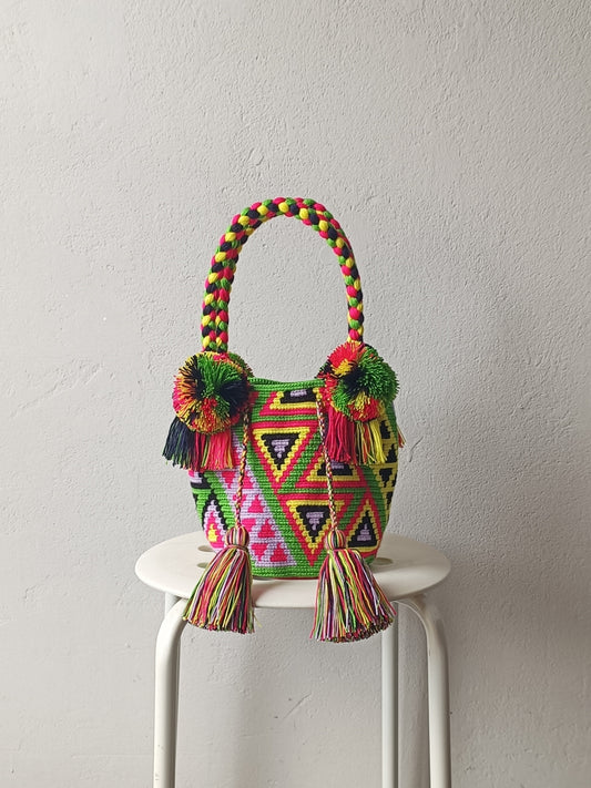 Borsa mochila a mano S verde e gialla