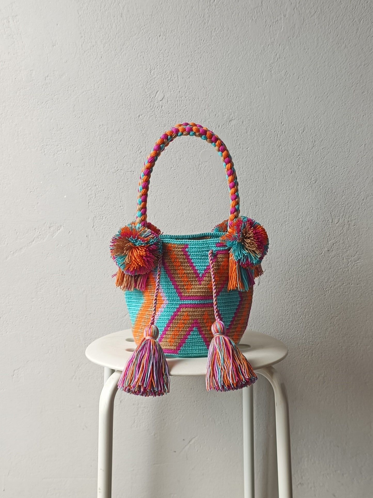 Sac à main mochila S bleu clair et orange
