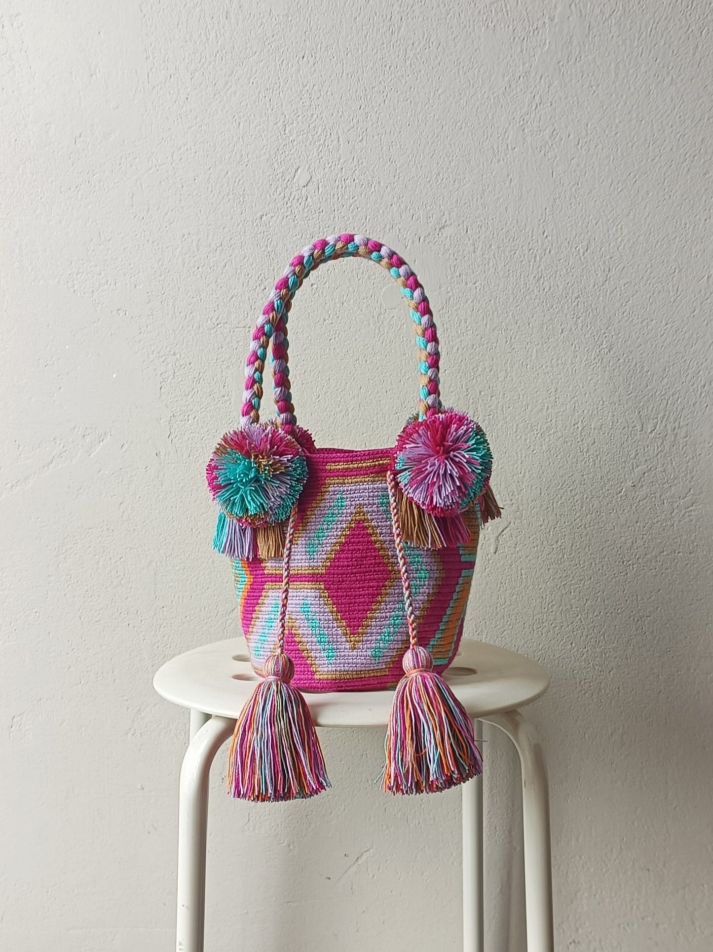 Borsa mochila a mano S rosa ciclamino e azzurra