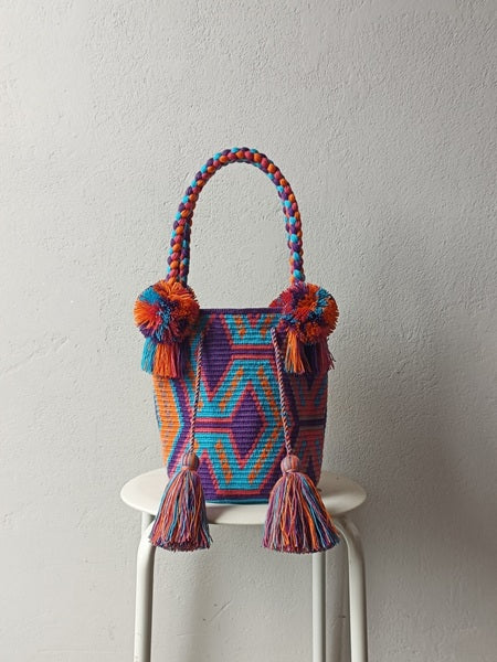 Borsa mochila a mano M viola e arancione