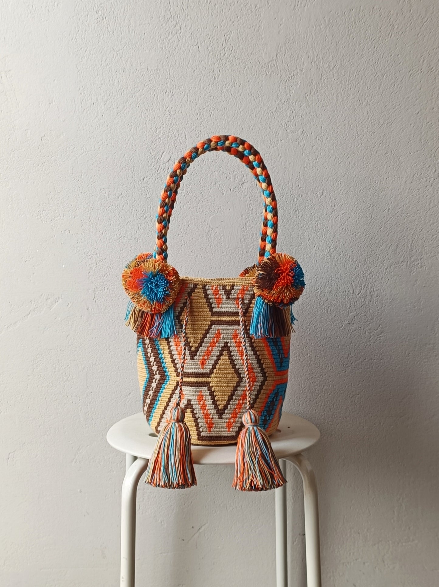 Borsa mochila a mano M beige e marrone
