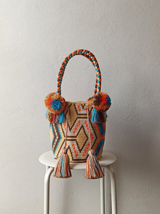 Borsa mochila a mano M beige e marrone