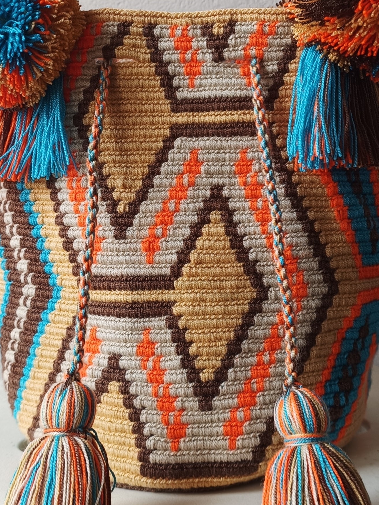 Borsa mochila a mano M beige e marrone