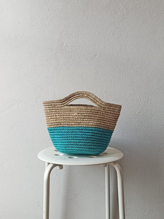 Tramae basket bag S beige melange and turquoise