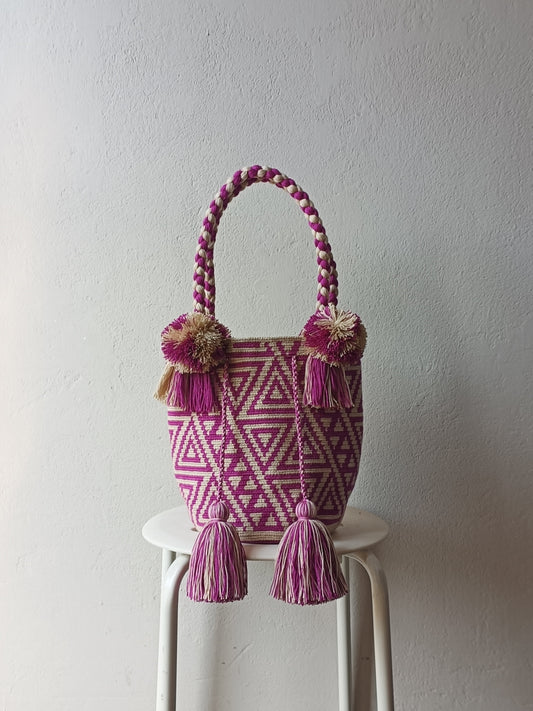 Mochila handbag M beige and cyclamen pink