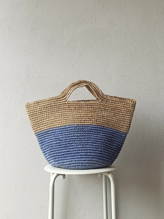 Borsa cesto Tramae L beige melange e celeste