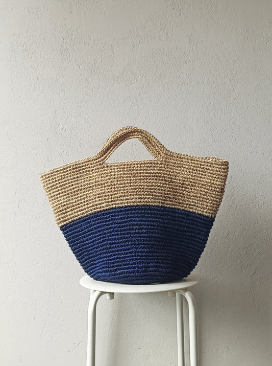 Borsa cesto Tramae L beige melange e blu