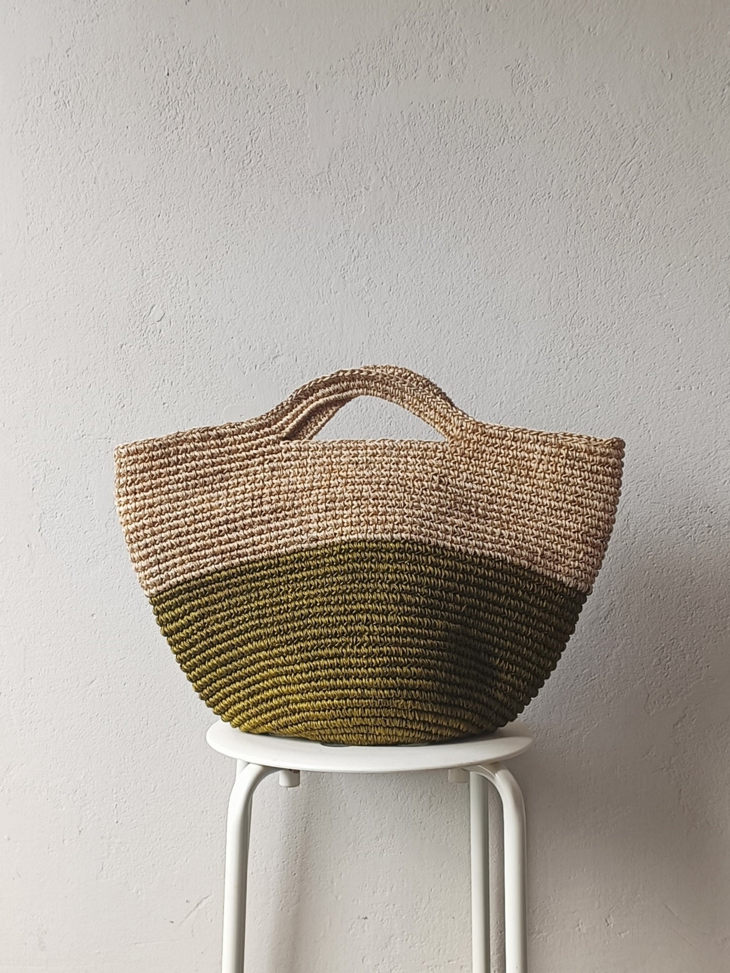 Borsa cesto Tramae L beige melange e verde oliva