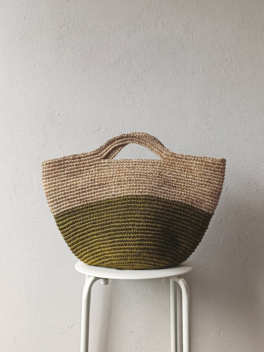 Borsa cesto Tramae L beige melange e verde oliva
