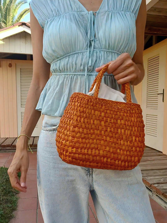 Borsa cesto Cali S giallo senape con tracollina