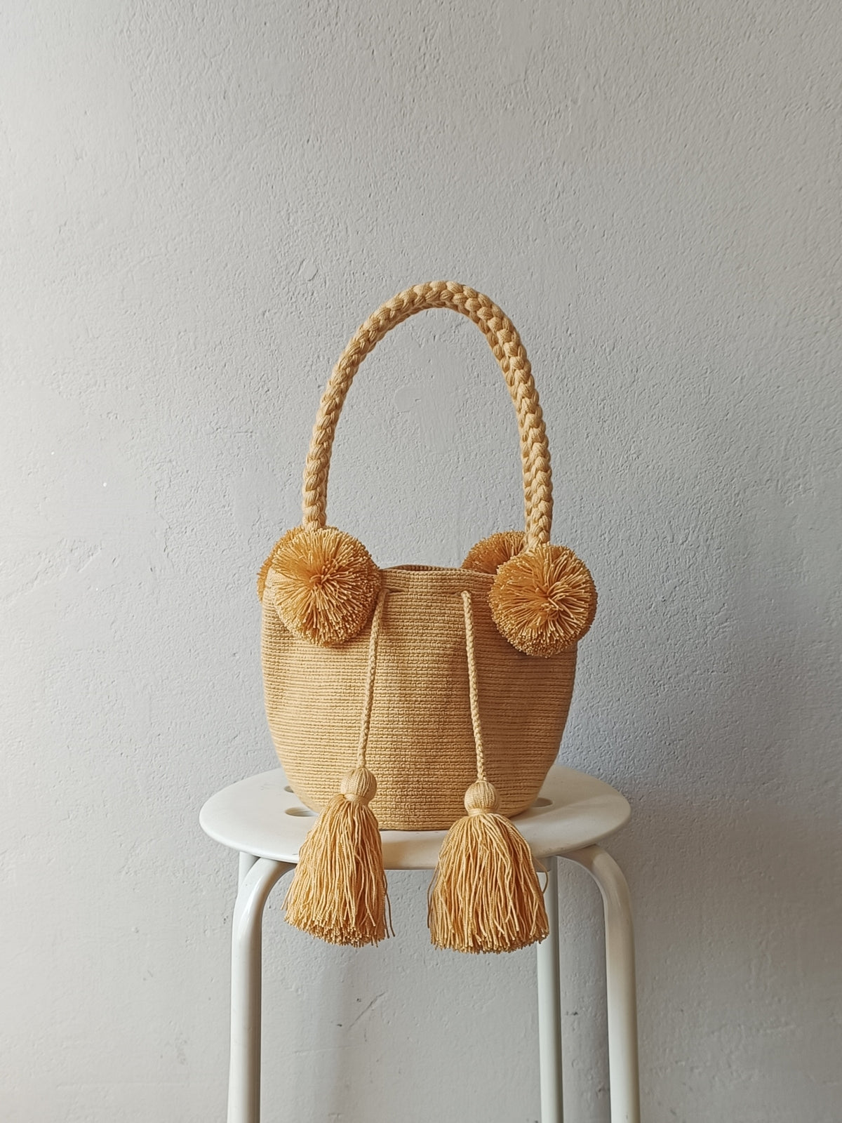 Borsa mochila a mano S monocolore beige miele