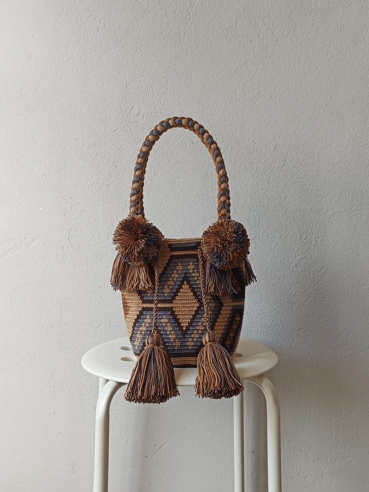 Borsa mochila a mano S beige e marrone