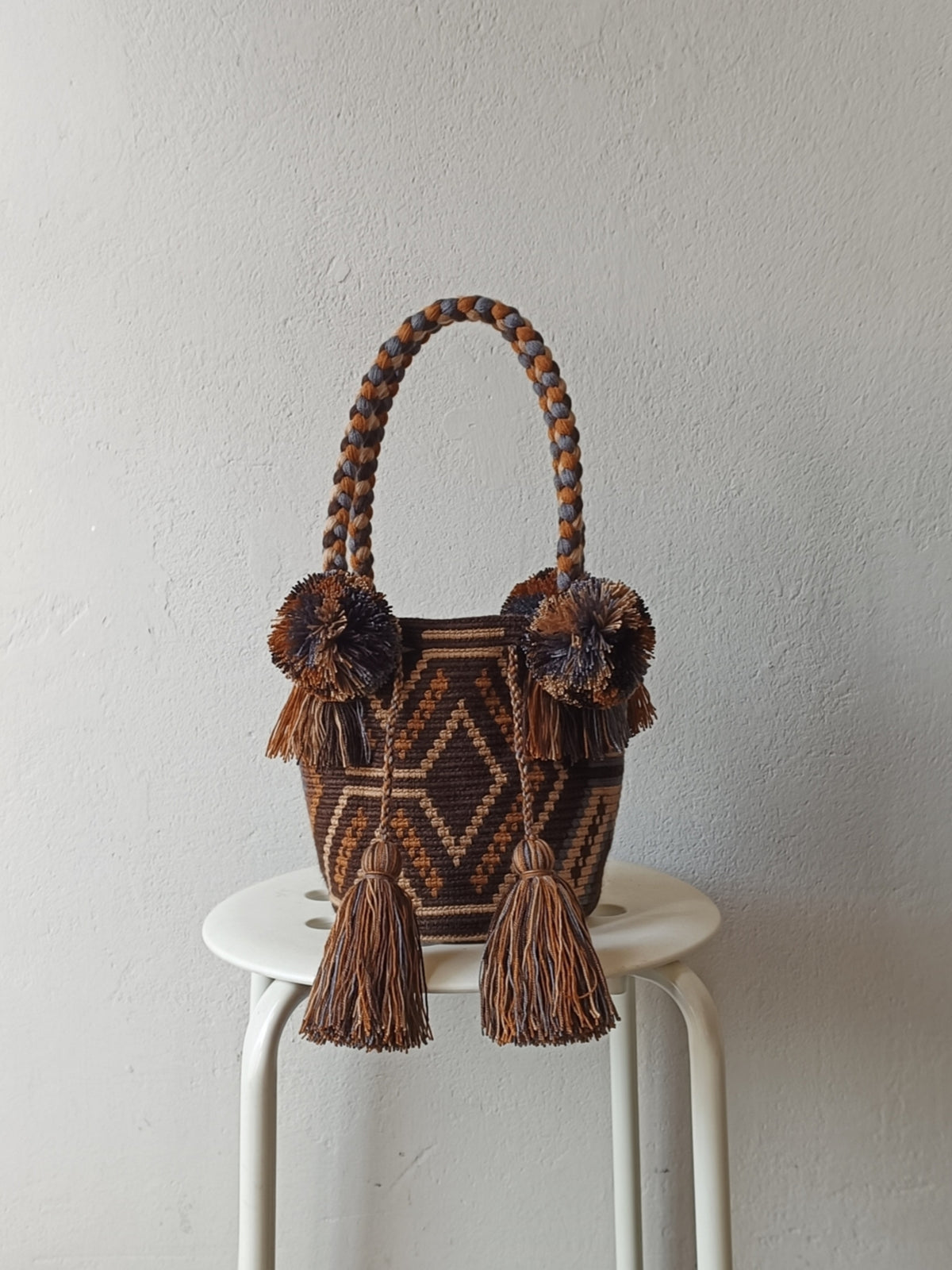 Borsa mochila a mano S marrone e beige