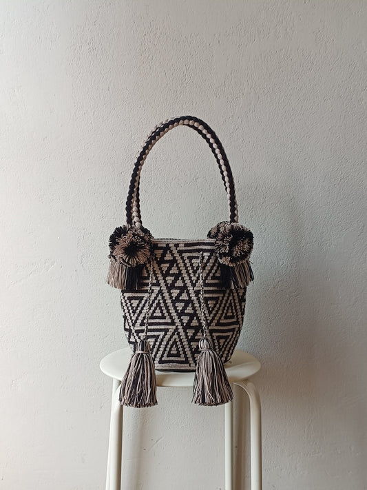 Sac à main mochila M gris clair et noir