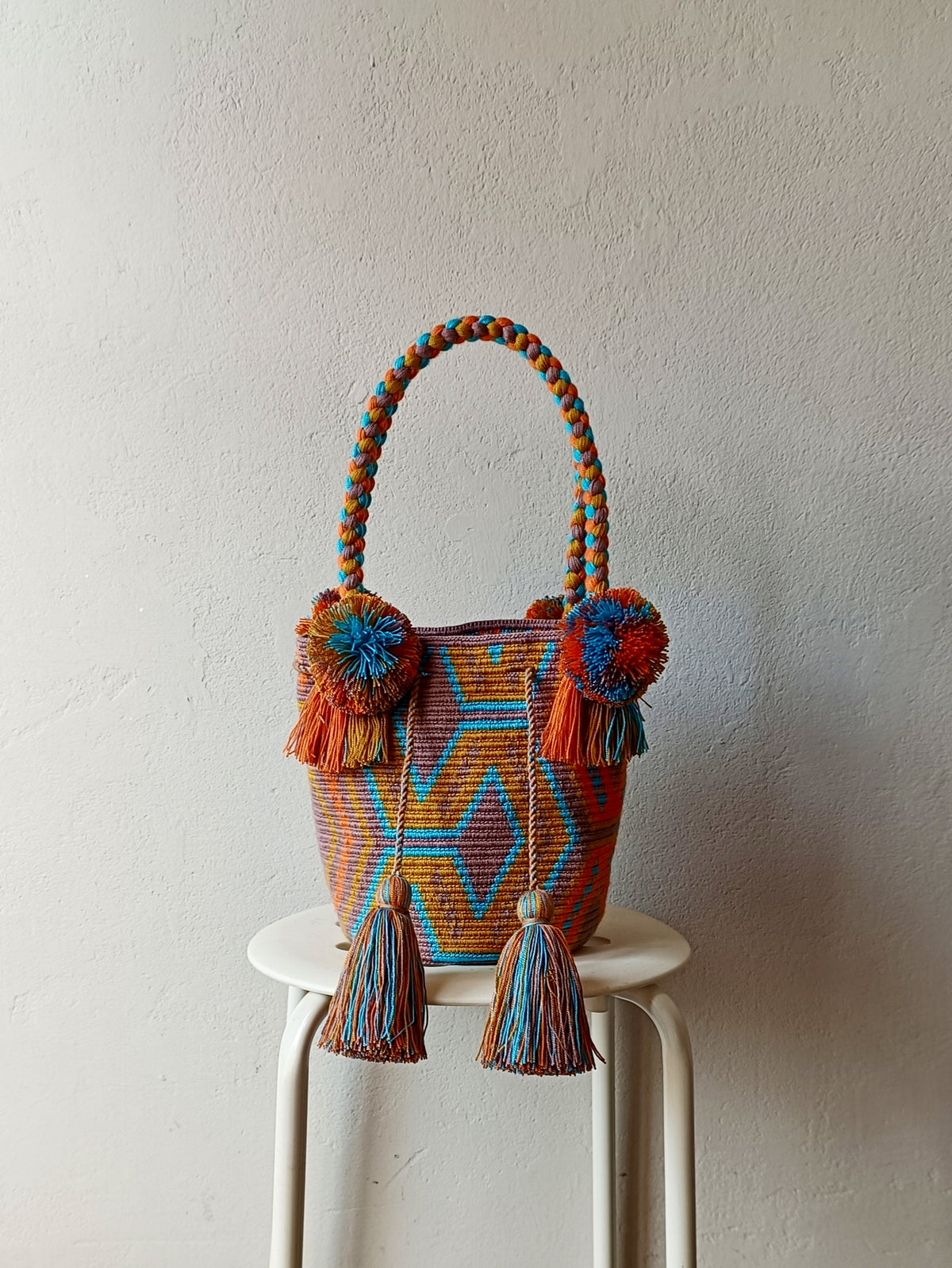 Borsa mochila a mano M beige e arancione
