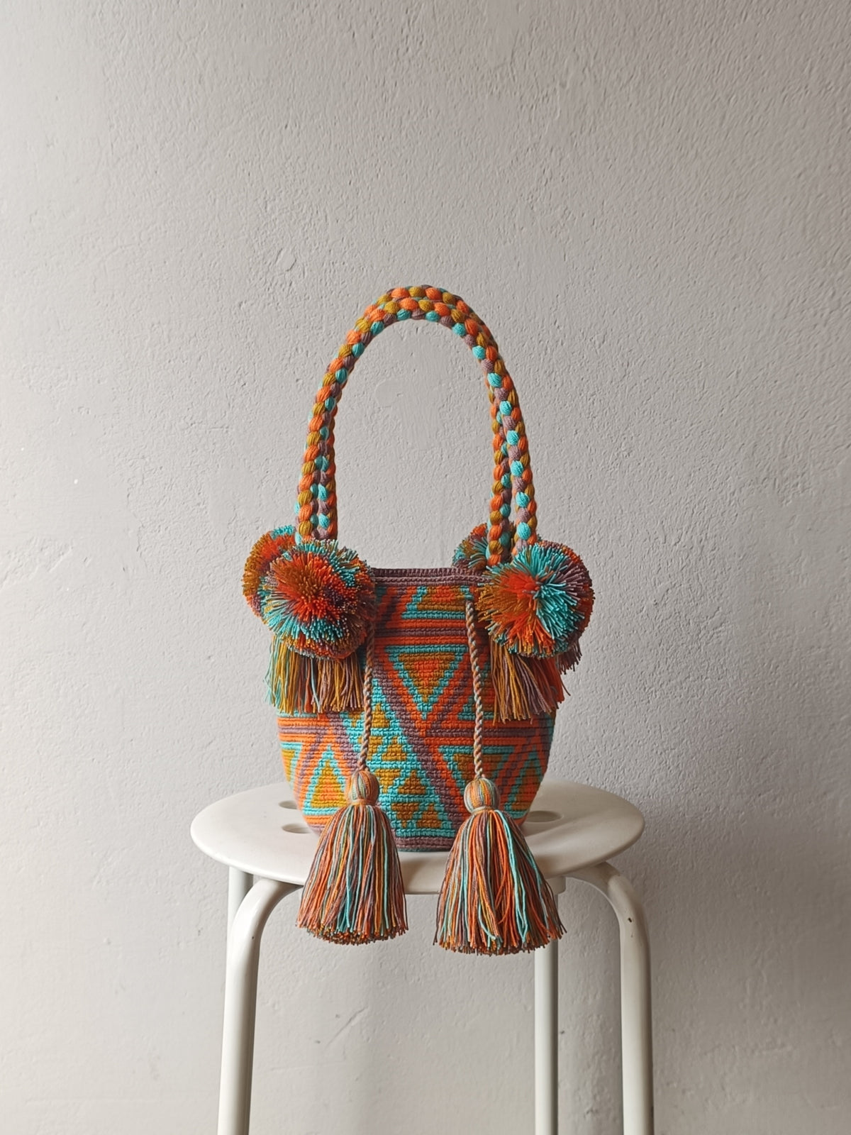 Borsa mochila a mano S grigio tortora e azzurra
