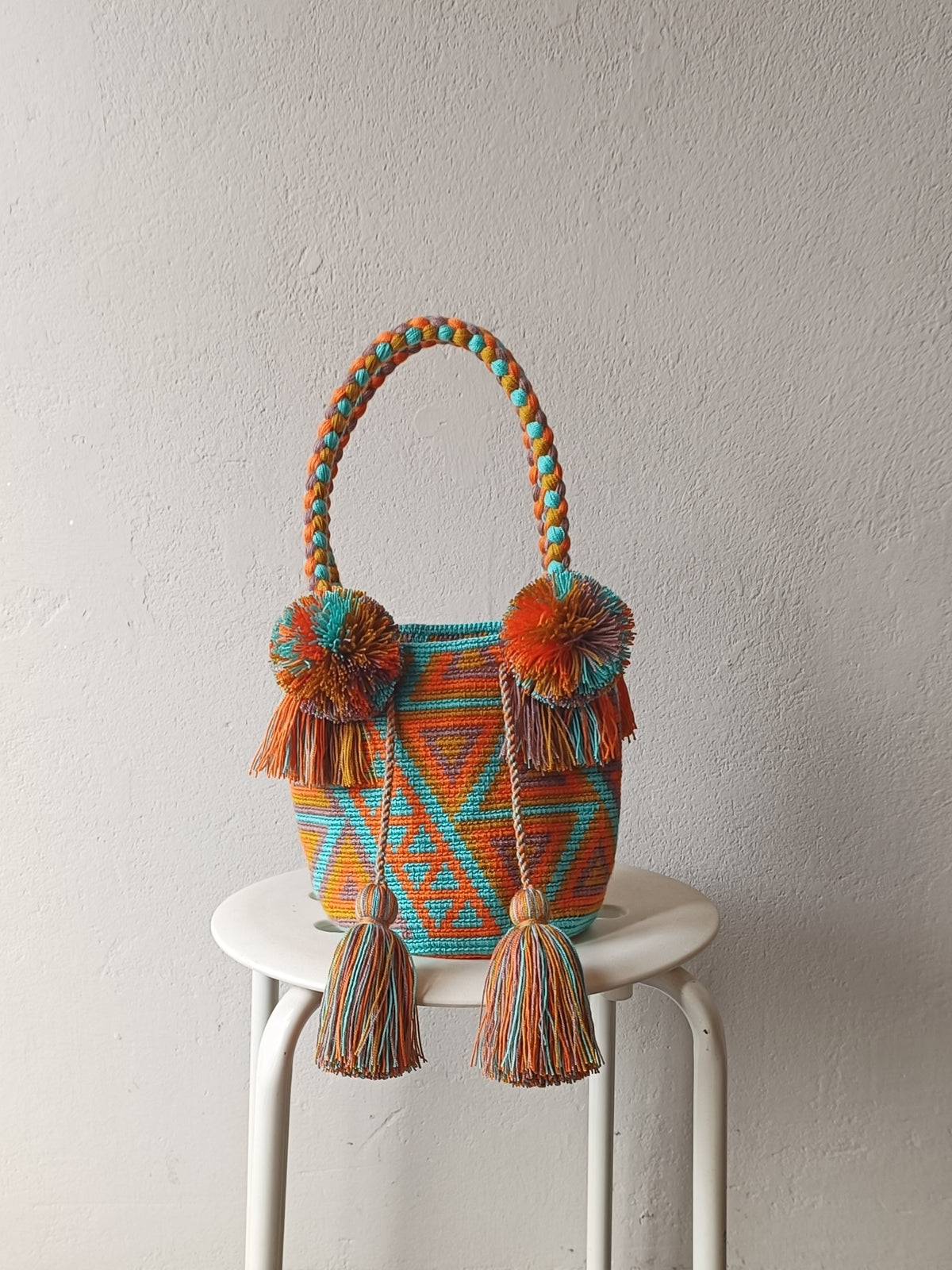 Borsa mochila a mano S grigio azzurra e giallo senape