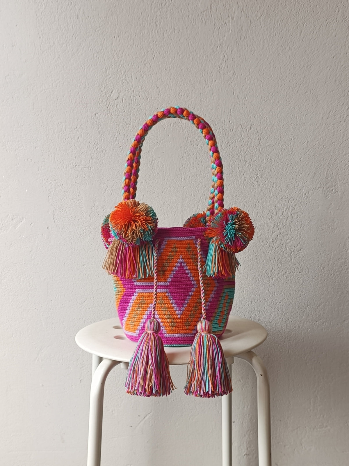 Borsa mochila a mano S rosa ciclamino e azzurra
