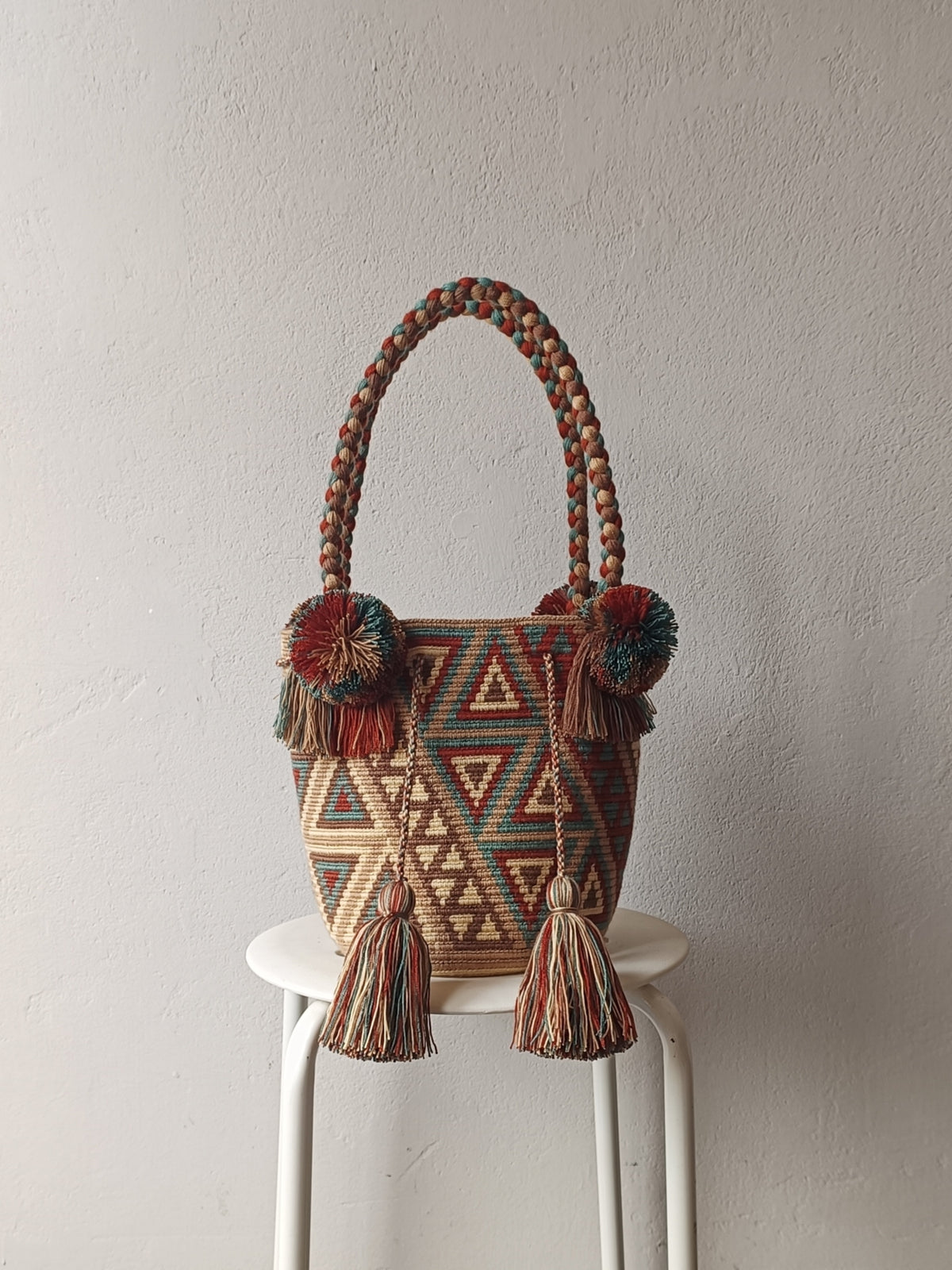 Borsa mochila a mano M beige e marrone