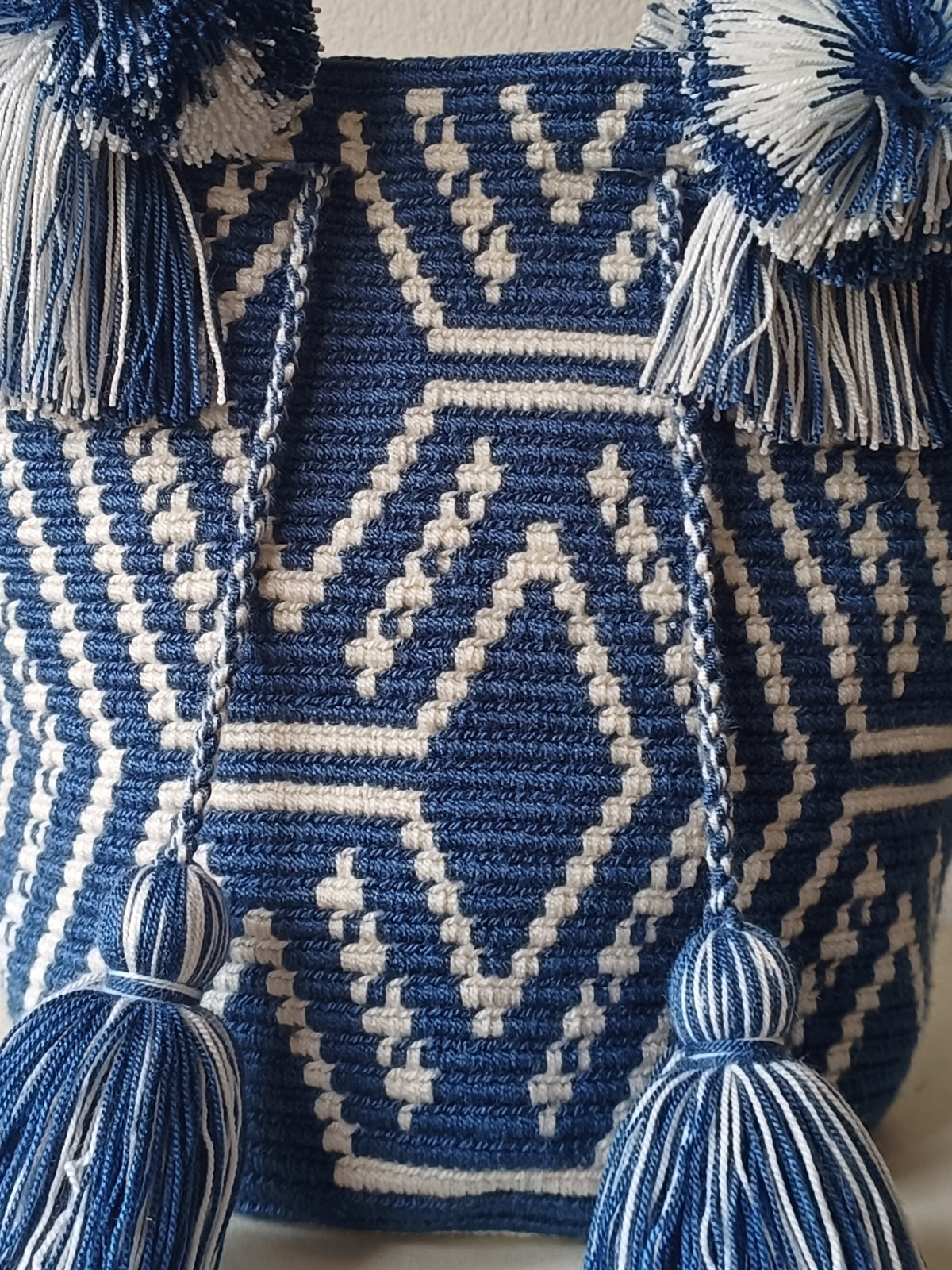 Borsa mochila a mano M blu denim e bianca