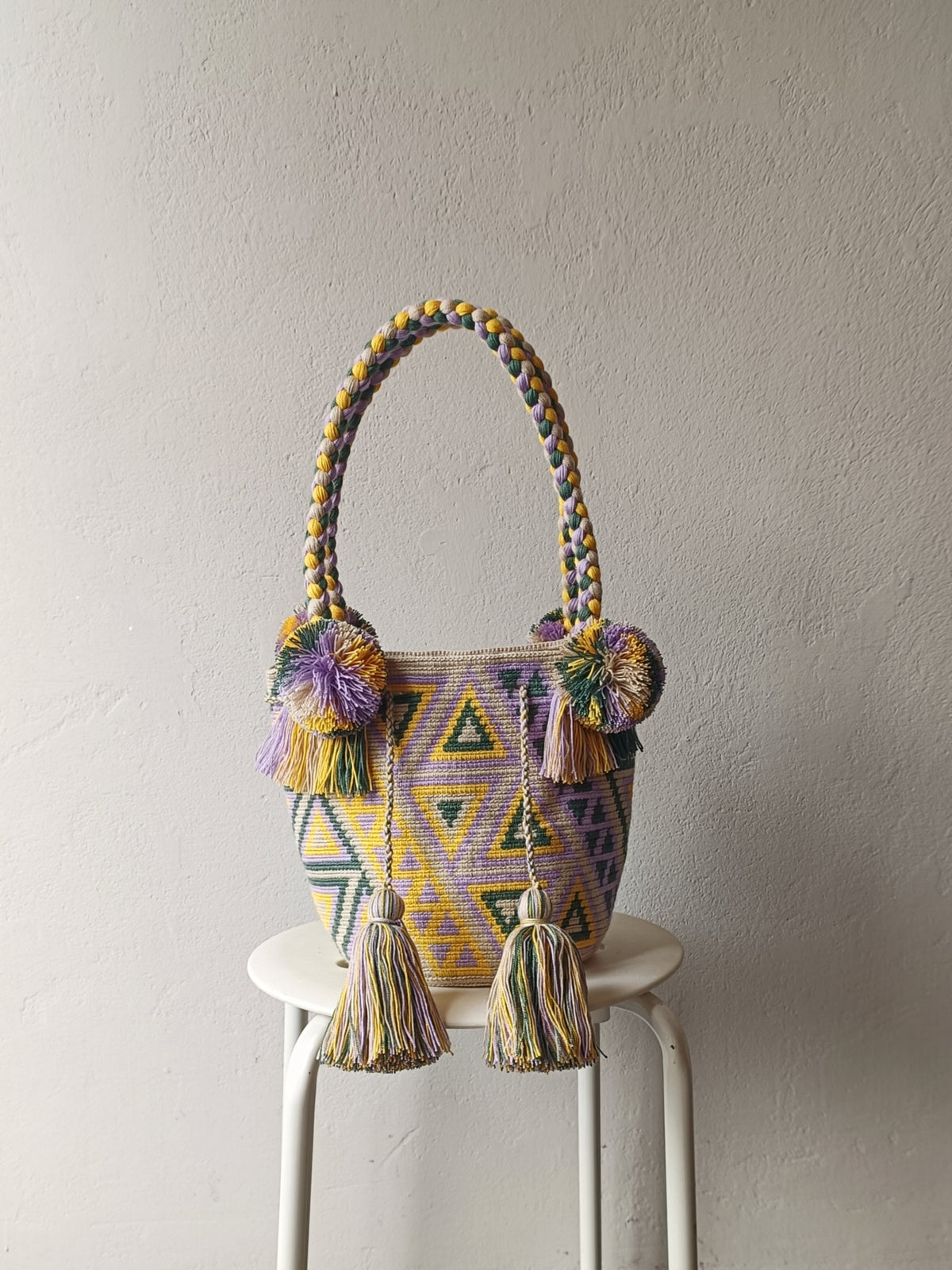 Borsa mochila a mano M beige e gialla