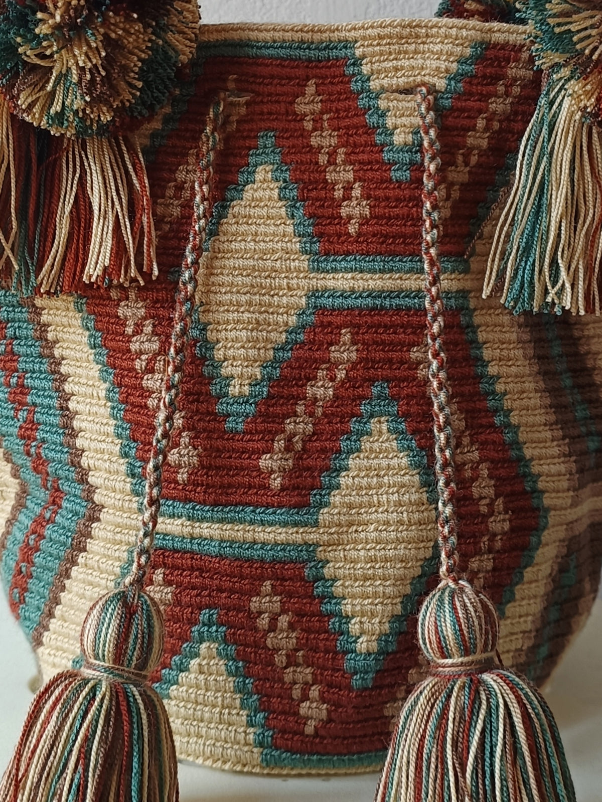 Borsa mochila a mano M beige chiaro e marrone