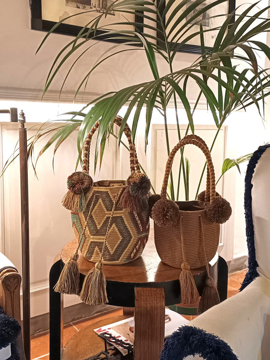 Borsa mochila a mano M beige e verde