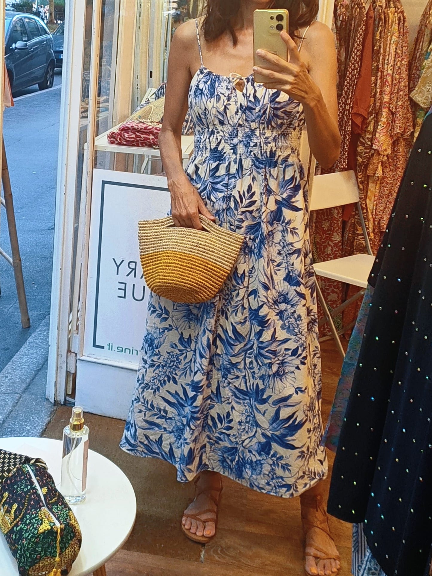 Borsa cesto Tramae S beige melange e senape