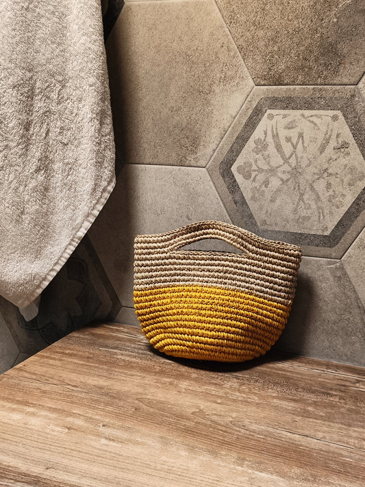 Borsa cesto Tramae S beige melange e giallo