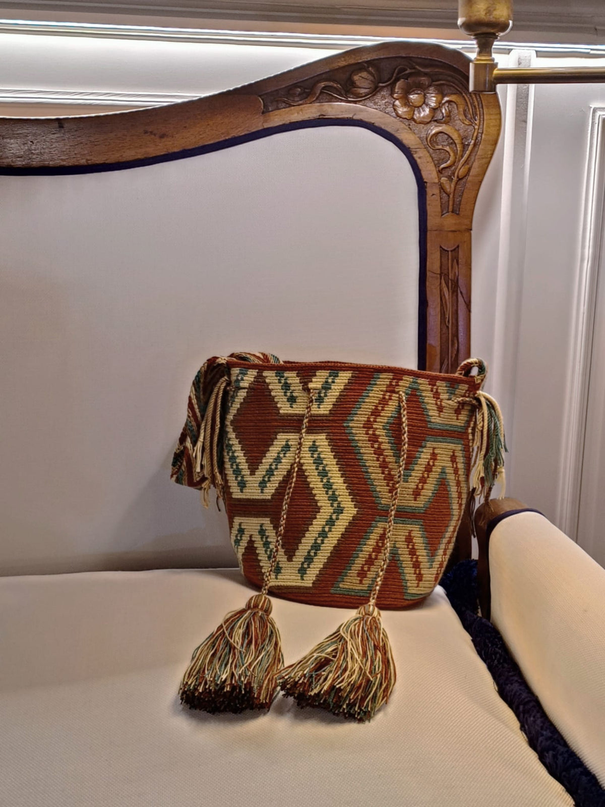 Borsa mochila a tracolla M marrone e verde