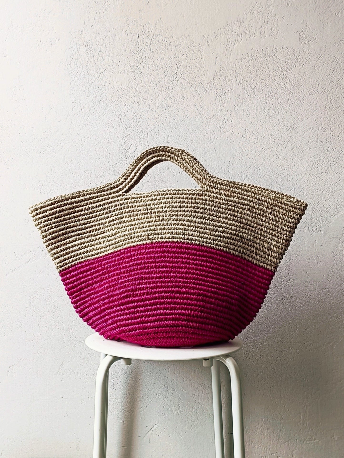 Sac panier Tramae XL mélange beige et fuchsia