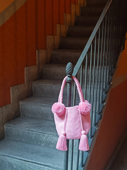 Borsa mochila a mano S monocolore rosa pastello