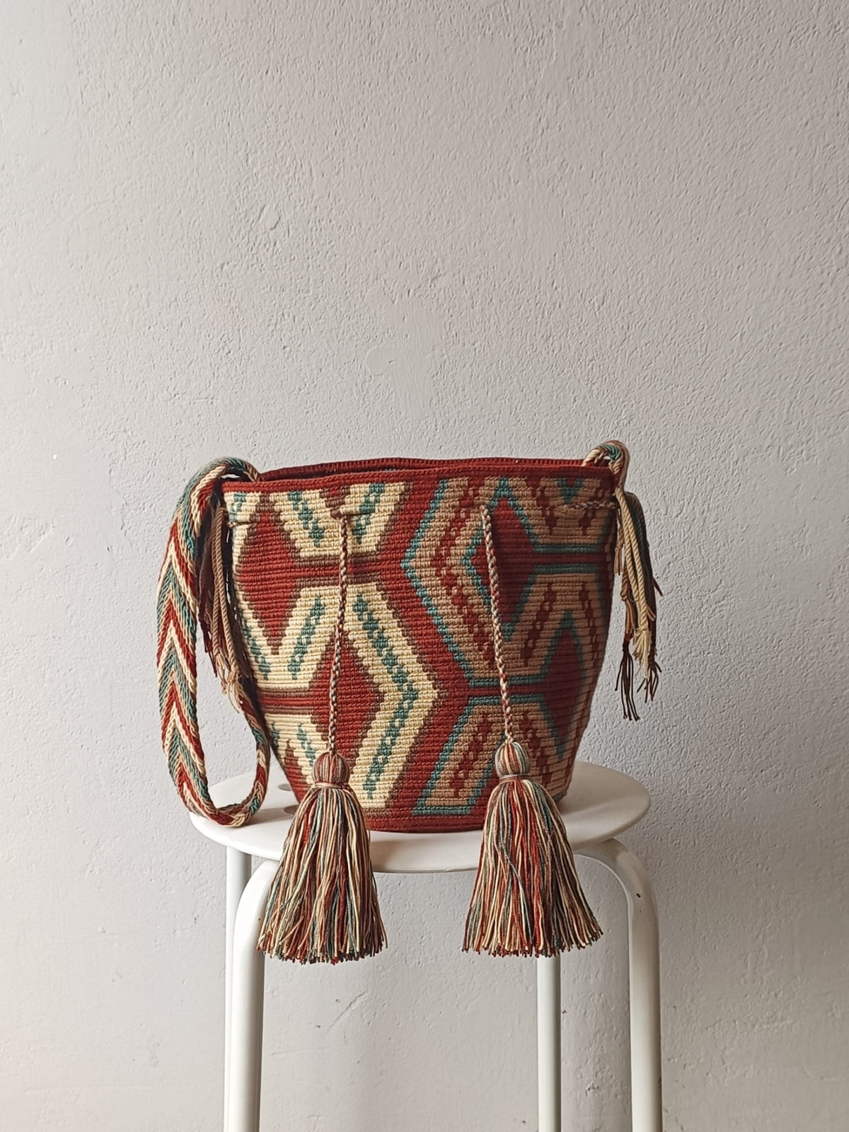 Borsa mochila a tracolla M marrone e verde