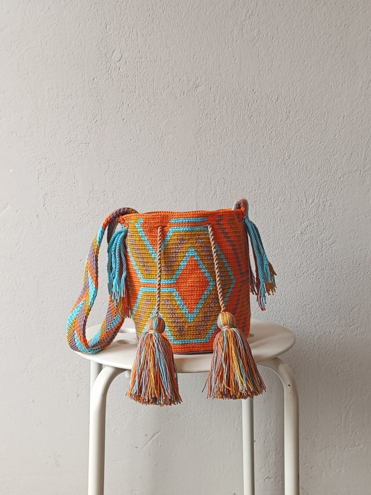 Borsa mochila a mano S arancione e giallo senape