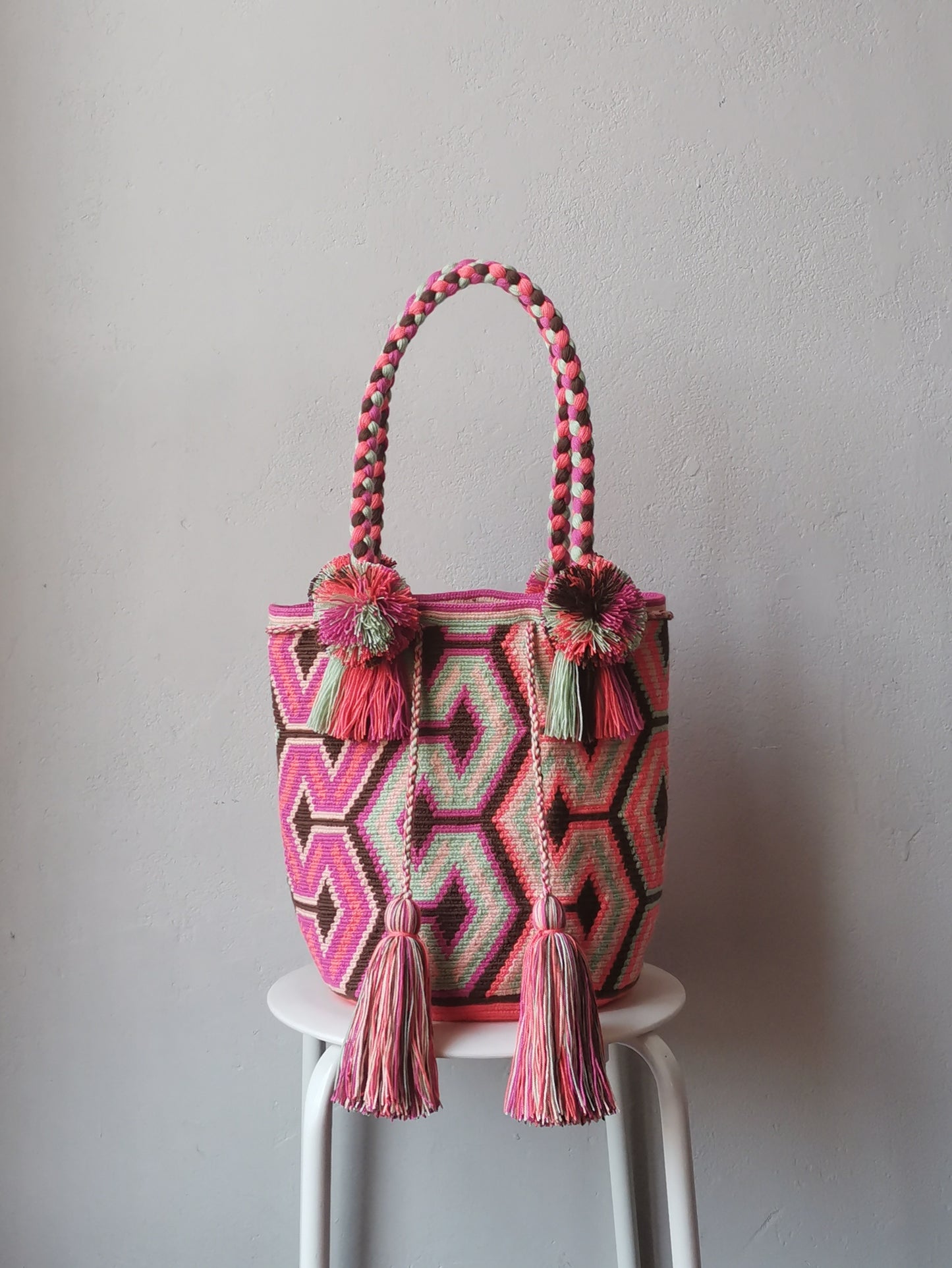 CLOSE OUT - L brown and pink mochila shoulder bag
